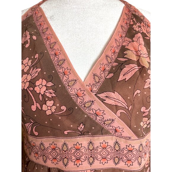 Anna Sui Halter Dress Size 8 100% Silk‎ Maxi Lined Floral Print Neutral Bergdorf - Picture 4 of 13